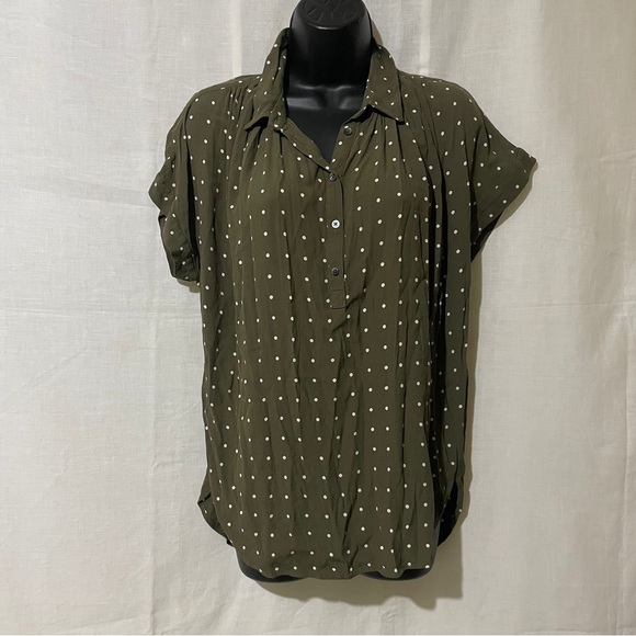 Madewell Olive Green Polka Dot Blouse, Size M - Picture 1 of 5